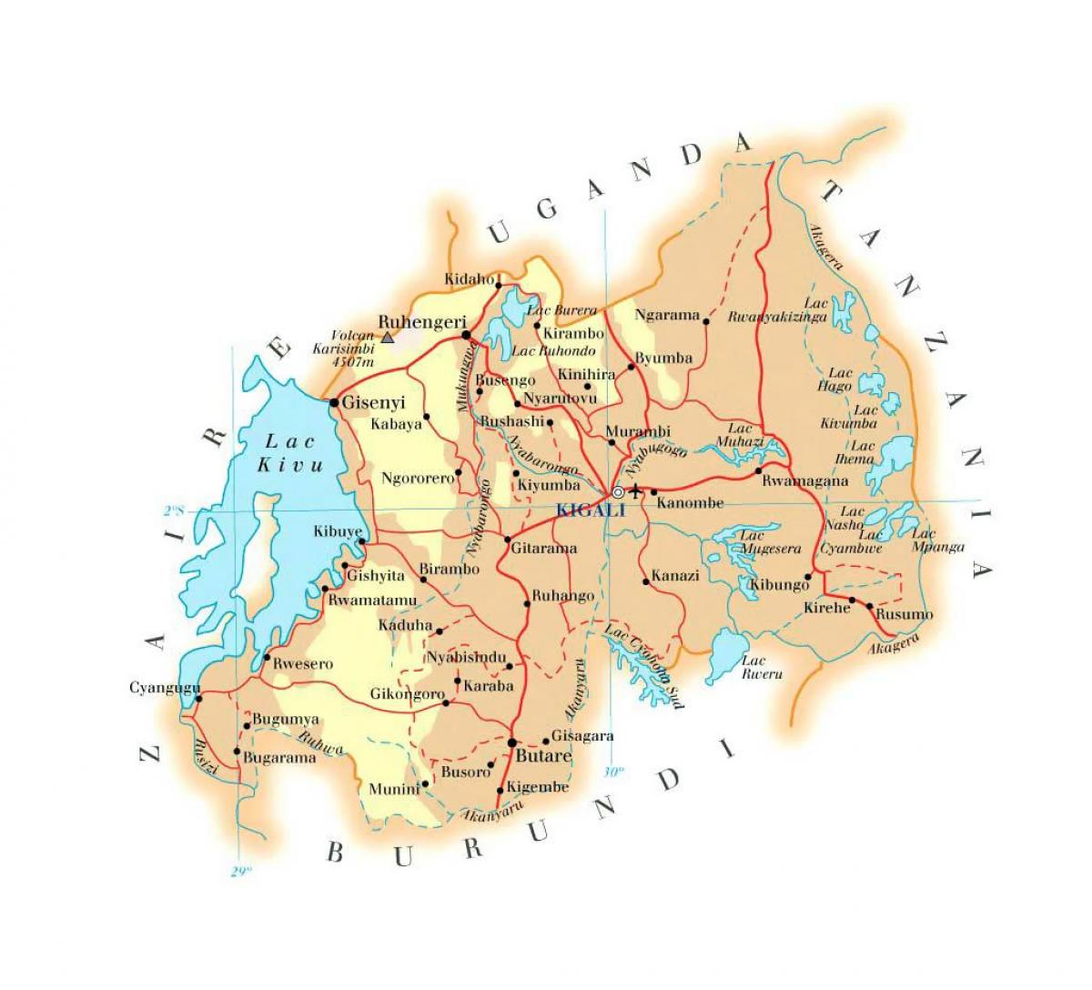 žemėlapis Ruandos kelių