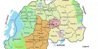 Žemėlapis Ruandos su rajonų ir sektorių,